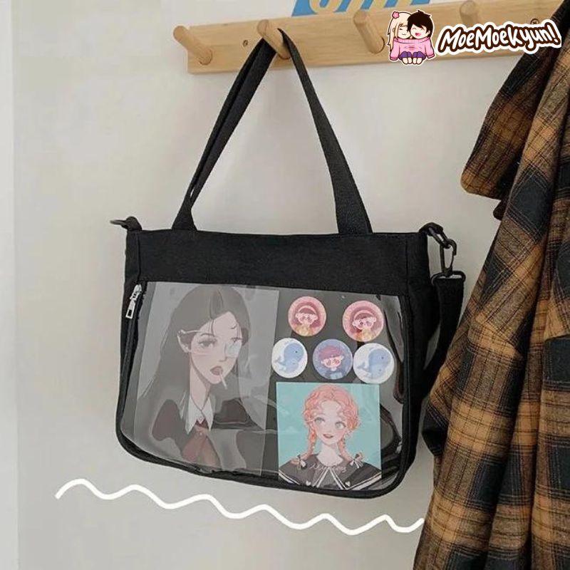 Black Canvas Shoulder Ita Bag - MoeMoeKyun