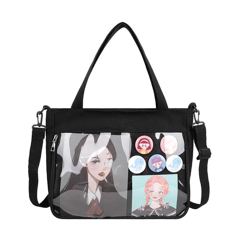 Black Canvas Shoulder Ita Bag - MoeMoeKyun