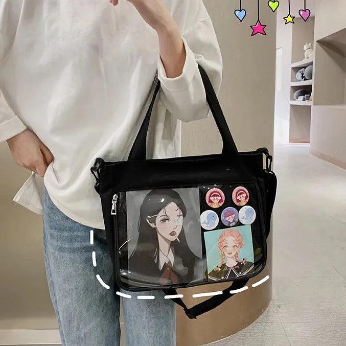 Black Canvas Shoulder Ita Bag - MoeMoeKyun